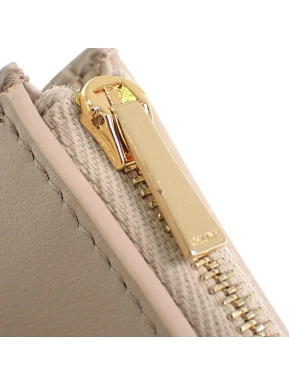 Celine Fine Strap Wallet Trifold Calfskin Beige Cream Triomphe Gold Included